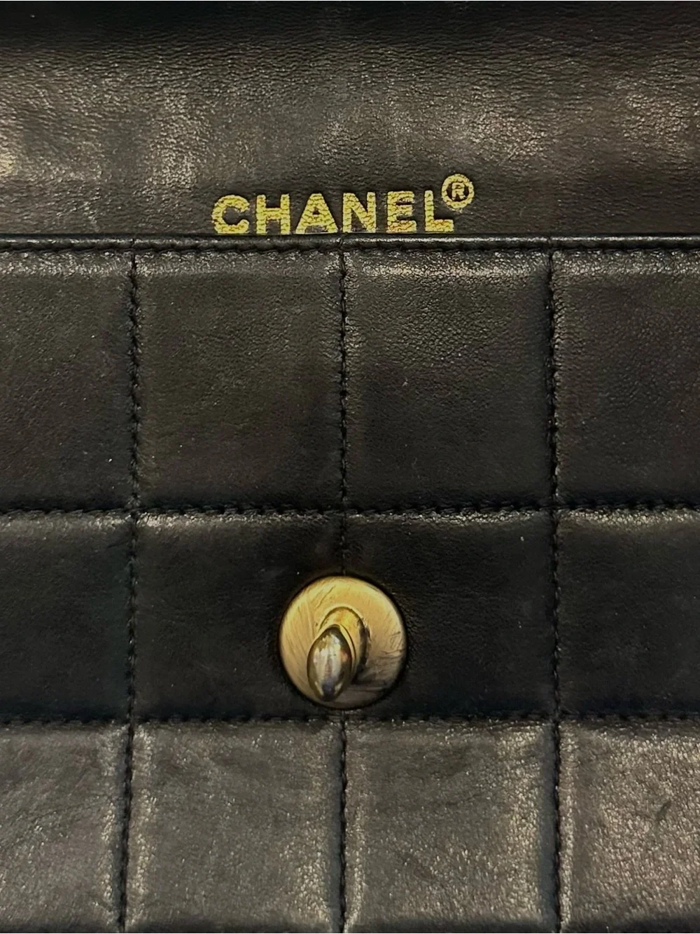 1990 Vintage CHANEL East West Chocolate Bar Black Quilted Leather Shoulder Bag